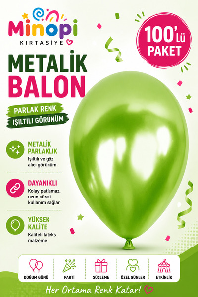 Minopi Green Balloon Patternless Colorful Balloon Metallic Balloon Normal Siz...