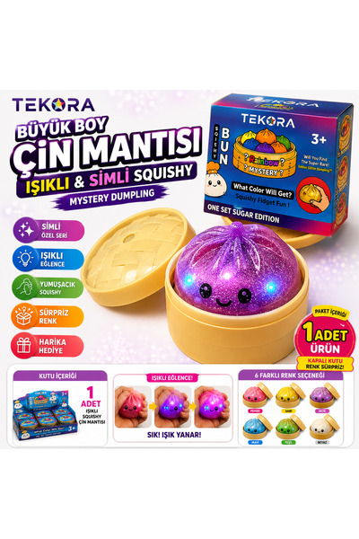 TEKORA Büyük Boy Işıklı Simli Çin Mantısı Bun Squishy Oyuncak | Mystery Dumpl...
