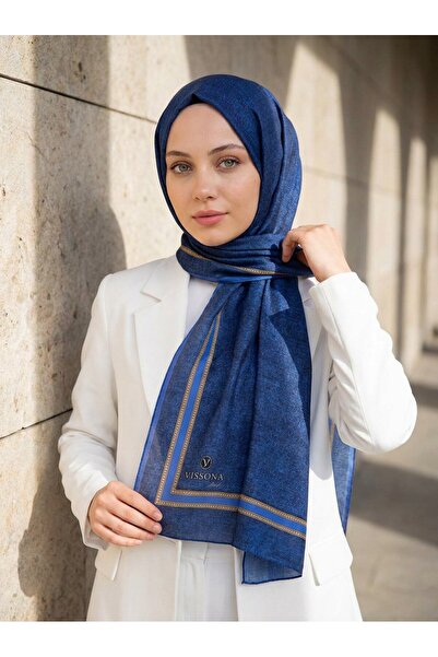 Vissona %100 Saf İpek Şal İnce Saten Vual Dokuma Dokulu Desenli Taba - Taba R...