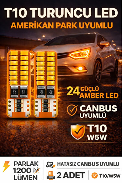 DuoLight T10 Park Ampulü, Turuncu, 24 LED, Ultra Parlak, Amerikan Park Görünü...
