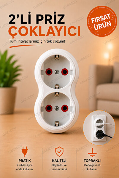 garaccu 2 li Topraklı Kablosuz Golyat Priz Çoğaltıcı 1 Adet, Golyat Piriz, İk...