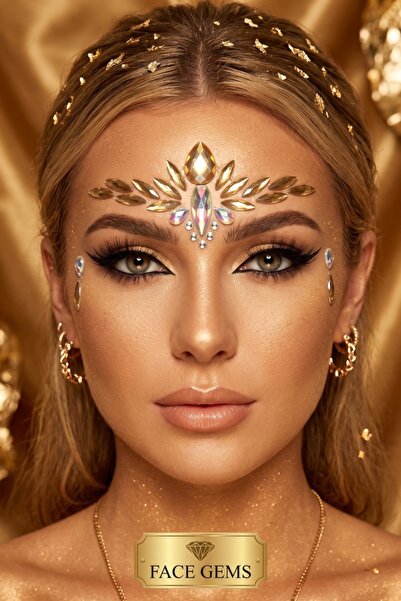 BearPear Gold Elegance – Kristal Detaylı Yapışkanlı Yüz Mücevheri Face Gems Y...