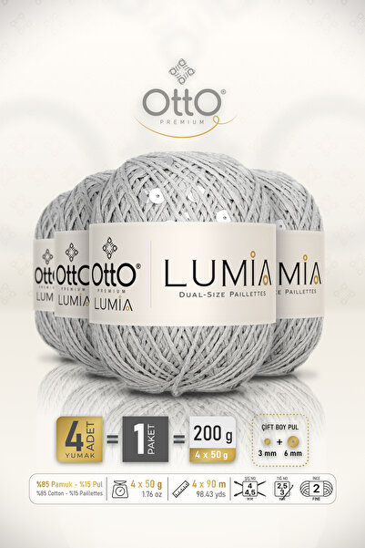 Otto لوميا - ترتر رمادي فاتح-فضي (9415) - عبوة من 4 قطع × 90 متر/50 جرام - قط...