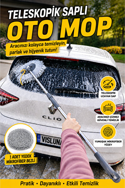 VİSLUNA Gri Mikrofiber Araba Yıkama Fırçası 2 In 1 Pratik Oto Yıkama Mopu Tel...