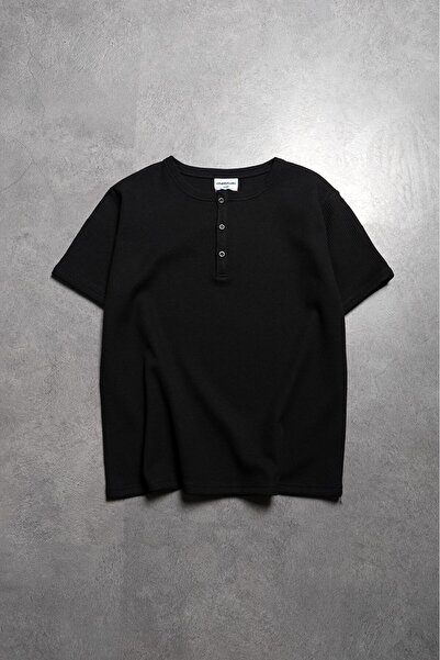 Crupt Studio Black Waffle Henley Men's T-Shirt