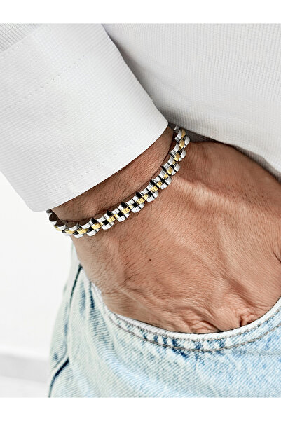 FERRO Silver and Yellow Steel Men's Bracelet Frj10127A-D 2 Year Warranty Gift...