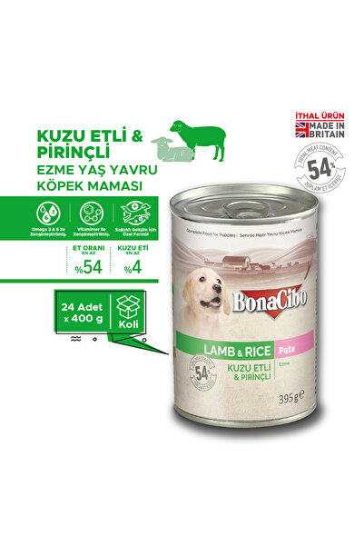 BonaCibo Ezme Kuzu Etli Yaş Yavru Köpek Maması, 395 Gr x 24 Adet