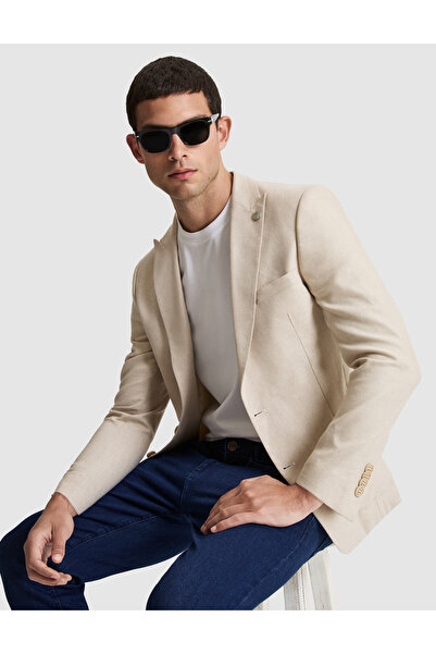 Pierre Cardin Bej Ex. Slim Fit Keten Karışımlı Ceket 50285244-VR011