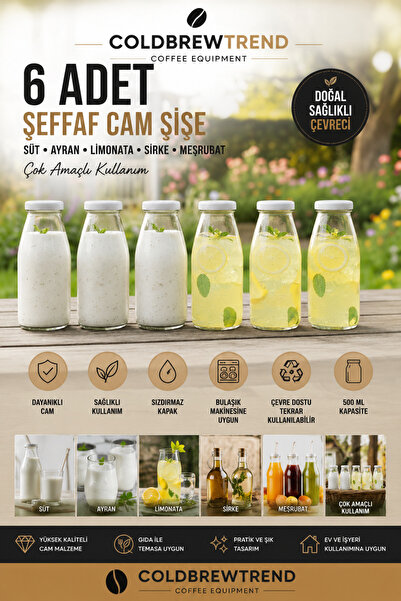6 Transparent Glass Bottle Milk Buttermilk Lemonade Vinegar Soft Drink Bottle Multi-Purpose