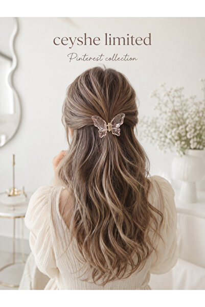 CeyShe Kristal Bej Şeffaf Parlayan Kelebek Pinterest Toka İthal Büyük Kıskaçl...