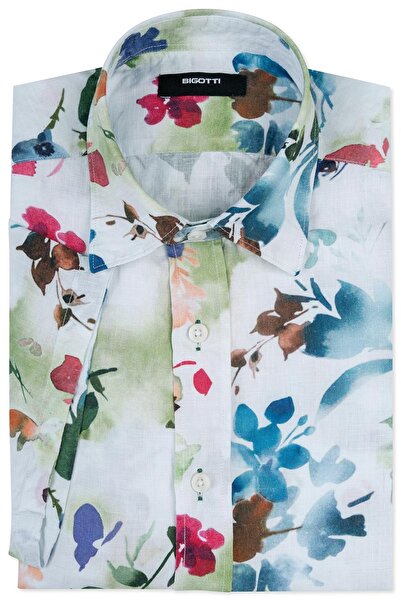 Bigotti Camasa maneca scurta din in slim Alba print floral