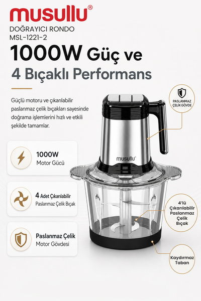Musullu Rondo Blender Doğrayici 2 Lt Çelik & Cam Hazneli Msl-1221-2