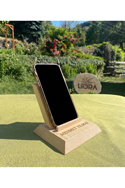 Ahşap Telefon Tutucu Standı Holder - Kişiselleştirilmiş, İsim ve Logo Yazılabilir