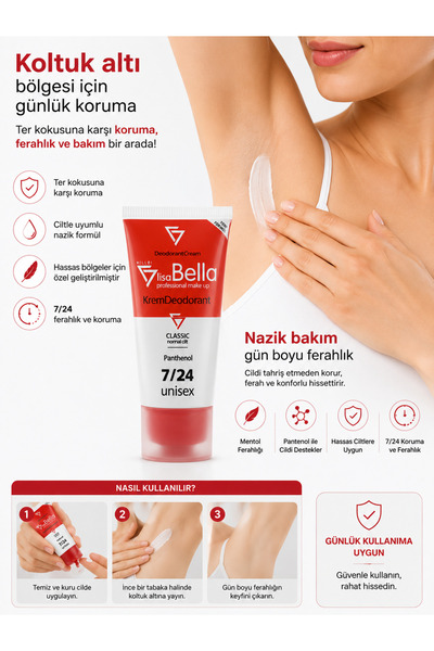BY UTAH LİSA BELLA Ter Önleyici Krem Deodorant 50 ml – Classic, 7 Gün Etkili, Unisex, Normal Ciltler İçin, Koku Önleyici, Pütür Bırakmayan