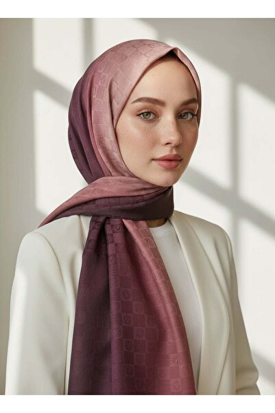 Vissona %57 İPEK %43 PAMUK Degrade Desenli Gül Kurusu Renkli Şal - 70x190 Dik...