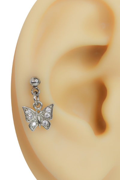 Cadının Dükkanı Kelebek Figürlü Zirkon Taşlı Cerrahi Çelik Piercing Sallantıl...