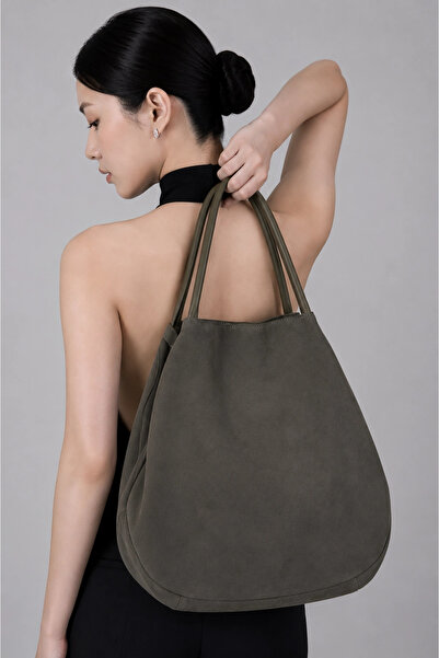 BUENO Khaki Suede Women's Shoulder Bag