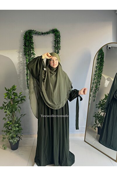 Yüsra Collection طقم فستان ليزا وسوفليه مظلل مكون من قطعتين مقاس 2