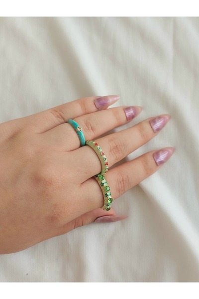 bijoux uniques 3 Pieces of Adjustable Steel Rings with Enamel Colors