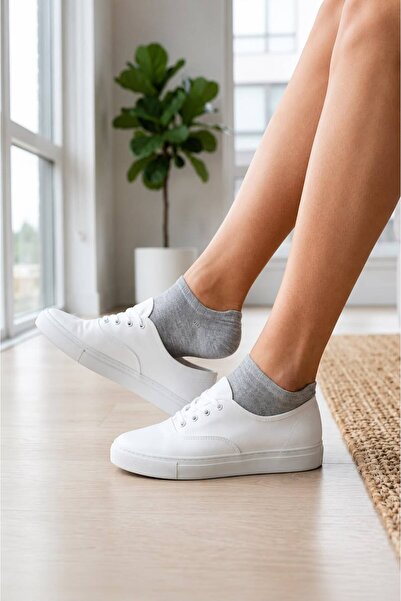 ESER Erkek Bambu Dikişsiz Sneaker 6 Lı Çorap Gri 40-45 Numara Nefes Alan Günl...