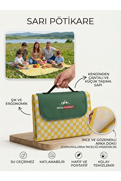 BAŞARAN Kendinden Çantalı Katlanabilir Piknik Örtüsü Kamp Matı Su Geçirmez 20...