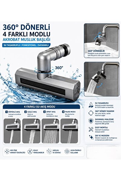 FIRAT Gri Orijinal 360° Akrobat 4 Farklı Modlu Su Tasarruflu Fonksiyonel Akro...