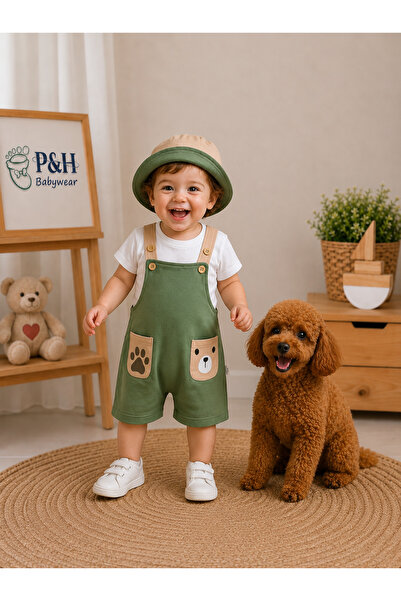 P&H BABYWEAR طقم سالوبيت للأولاد الصغار مكون من 3 قطع مع قبعة سفاري مطبوعة بط...