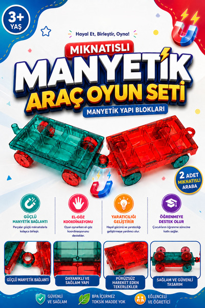 hak-iş oyuncak Mıknatıslı Araç Seti – Manyetik Oyuncak Araç (2 Parça)