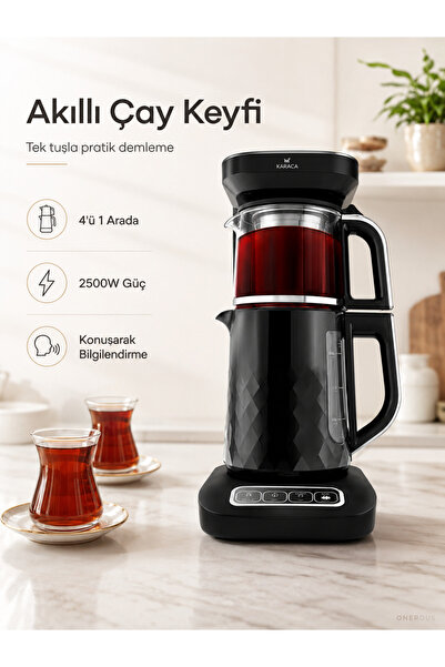 Karaca Çaysever Konuşan Otomatik Çay Ve Filtre Kahve Makinesi 2500W - Mama Su...