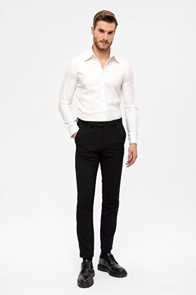 Antioch Black Men's Slim Fit Trousers with Accessory Detail