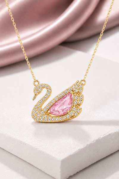 Pietra Kadın Gümüş Kolye 925 Ayar Kuğu Tasarımlı 40+5 Cm Zincirli Kolye