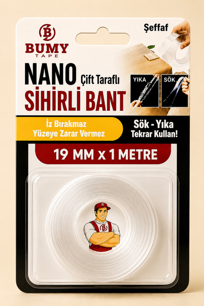 Double Sided Adhesive Nano Magic Tape 19mm x 1 MT Clear Silicone Wall Tape Disassemble Wash Use