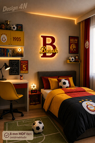 Design 4N LED Işıklı Kişiye Özel Galatasaray Temalı Taraftar Duvar Dekoru