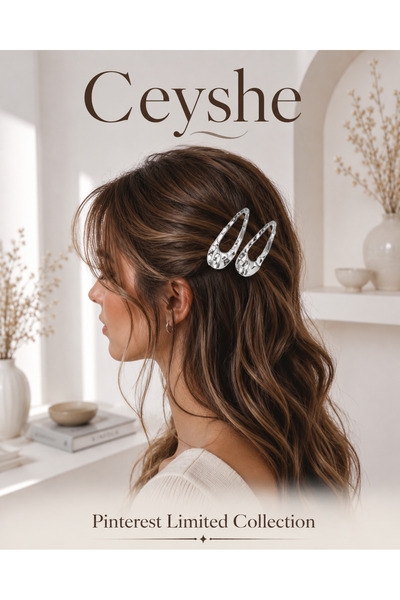 CeyShe Pinterest 2'li Parlak Gri Dalgalı İthal Gümüş Kaplama Kalın Metal Çıtç...