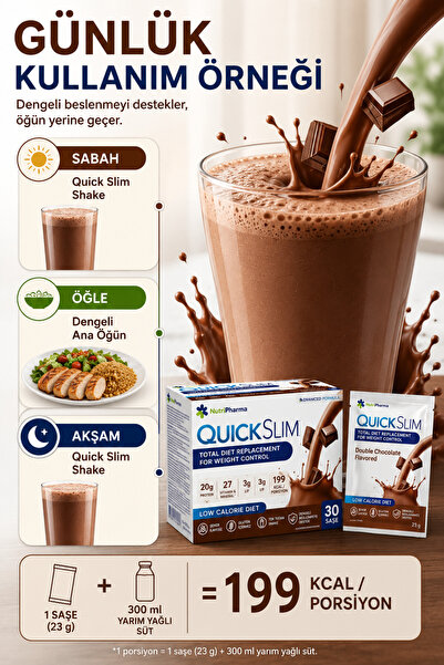 NUTRIPHARMA Quıck Slım Öğün Yerine Geçen Shake - 30 Saşe - Çikolata Aromalı - Shaker - Öğün Tozu