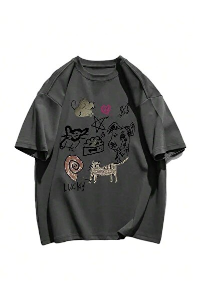 Adrift Karikatür ve Grafik tasarım Oversize T-shirt Cartoon/Letter serisi kod517