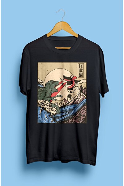 YQYQ Tricou unisex cu imprimeu cu tema pisică, care face lumină pe ochi de mare