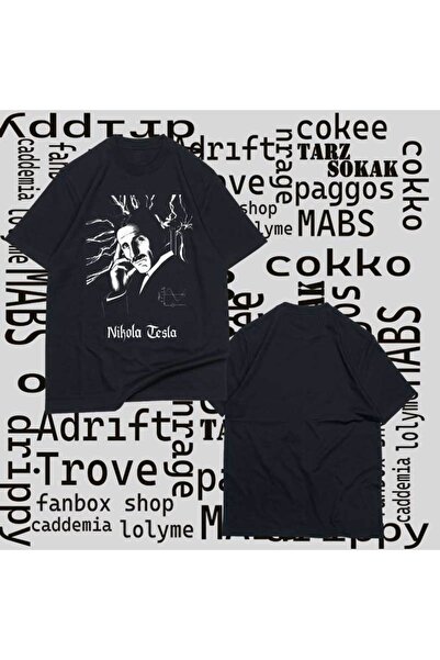 Adrift Tricou Kod Presss, unisex, negru, cu curent electric, Nikola Tesla, sa...