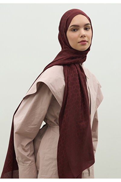 Freshscarfs Monogram Pamuk Floş Jakarlı Şal Bordo