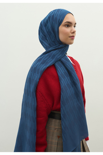 Freshscarfs Nara Pamuk Floş Jakarlı Şal İndigo