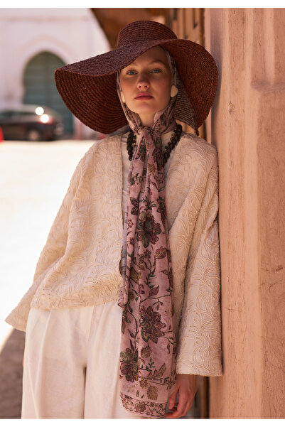 Freshscarfs Ethnic Blossom Pattern Soft Viscose Shawl Powder