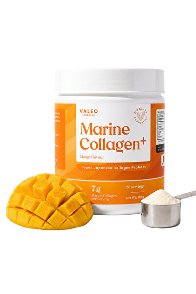 VALEO Marine Collagen+ Anti Aging Collagen Supplement- Mango Flavour, 208 Gms