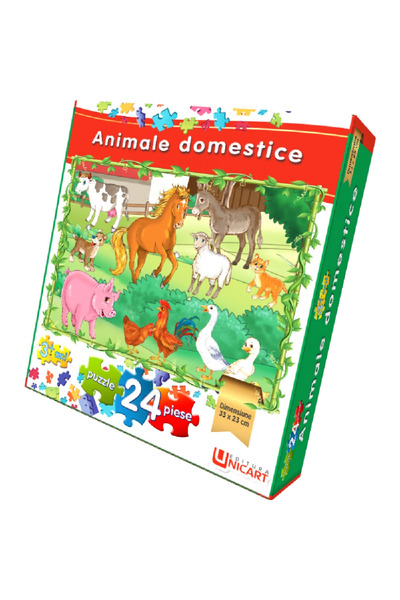 Editura Unicart Puzzle 24 piese - Animale Domestice 33x23 cm