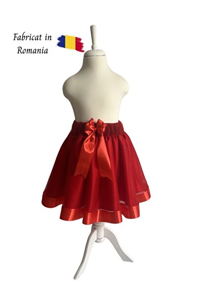 OEM Fusta tutu din tulle, rosie, cu fundita, marime 98-104