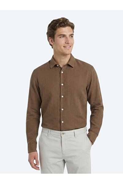 Kip Light Brown Regular Fit Woven Casual 100% Cotton Shirt