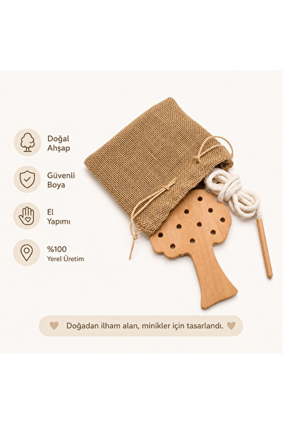Montessori Gemisi Montessori Tree Rope Threading Set |   Wooden Rope Threadin...