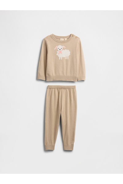 GAP Bebek Bej Grafik Baskılı Sweat Set