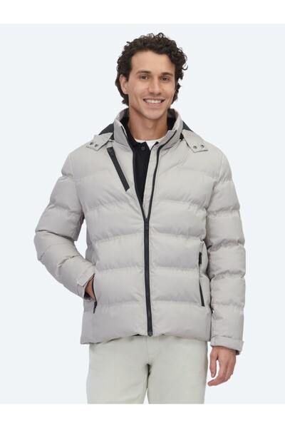 Kip Palton casual țesut bej Regular Fit cu glugă