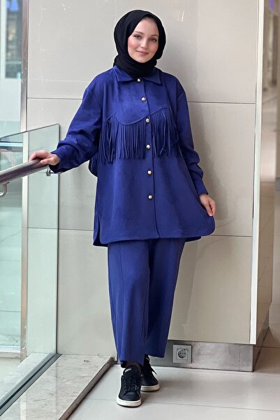 Ghisa Set pantaloni cămașă cu ciucuri cu aspect nubuck