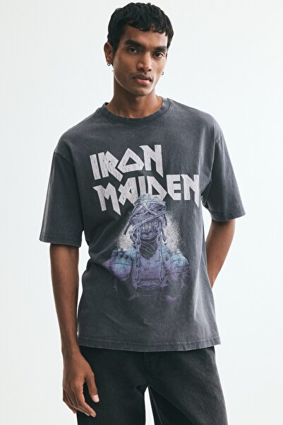 H&M Pamuklu ve Baskılı Tişört Relaxed Fit